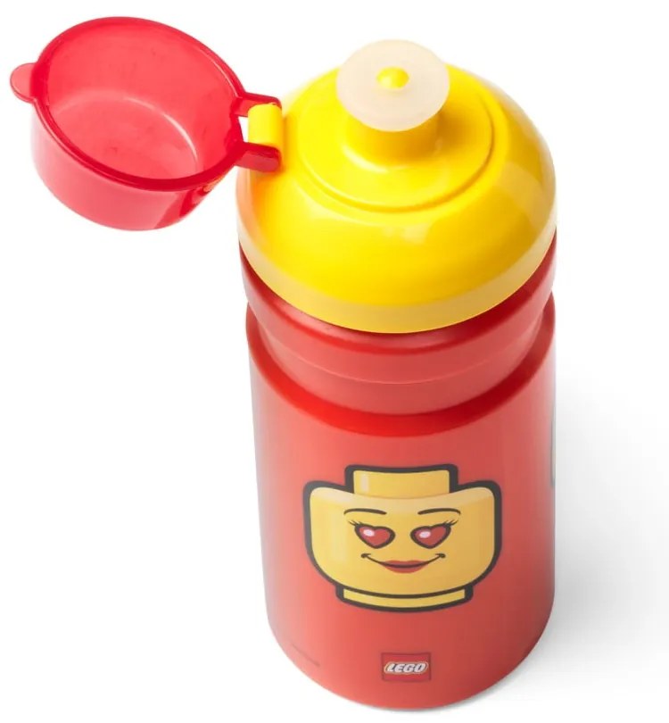 Czerwona butelka na wodę z żółtą zakrętką LEGO® Iconic, 390 ml