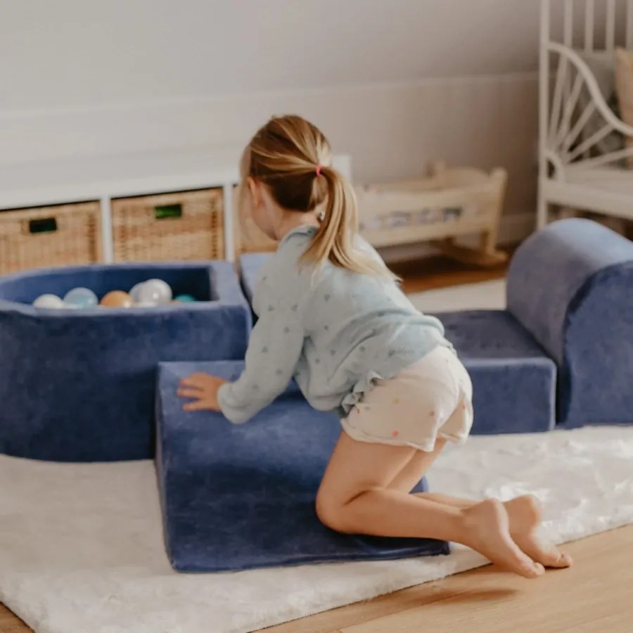 Piankowy zestaw do zabawy z suchym basenem 57x45x30cm, bez piłek, plac zabaw dla dziecka, 5 elementów, boucle, różowy - meowbaby®