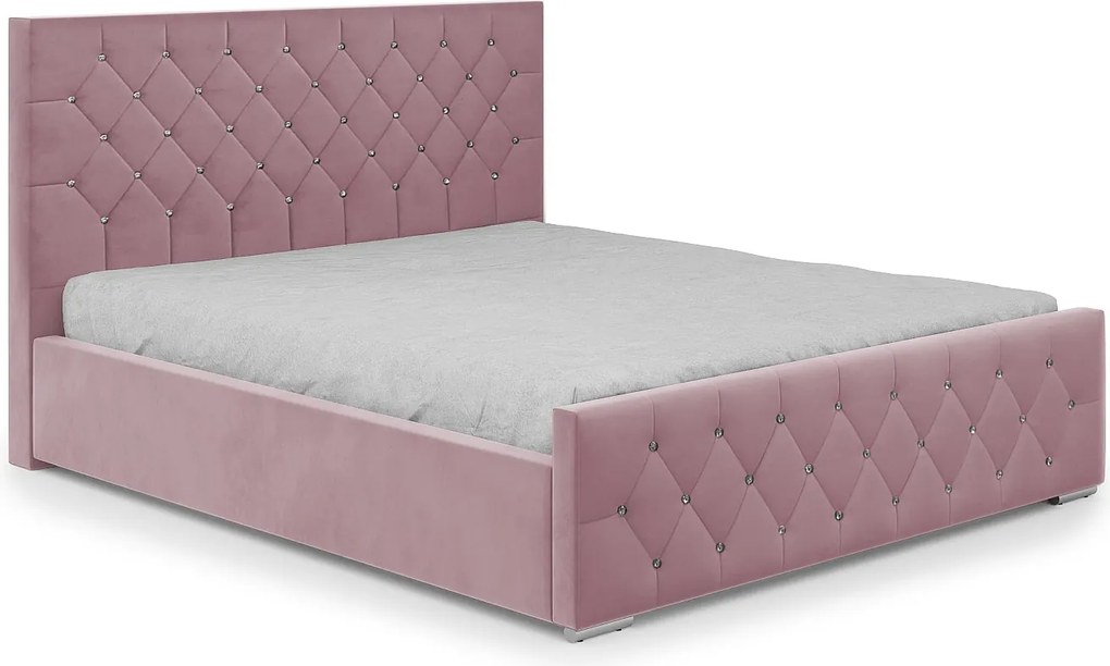 DomoHome - Trwałe łóżko tapicerowane Mona I, nowoczesny design, pojemna skrzynia, łatwa w pielęgnacji tkanina 140x200 cm, różowy