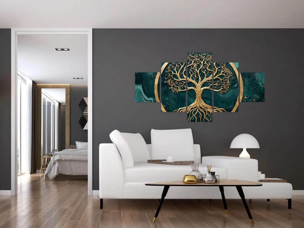 Obraz – Złote drzewo życia w marmurze (125x70 cm)
