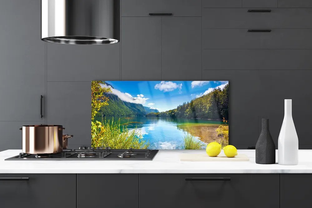 Panel Szklany Kryształowe Jezioro w Objęciach Gór