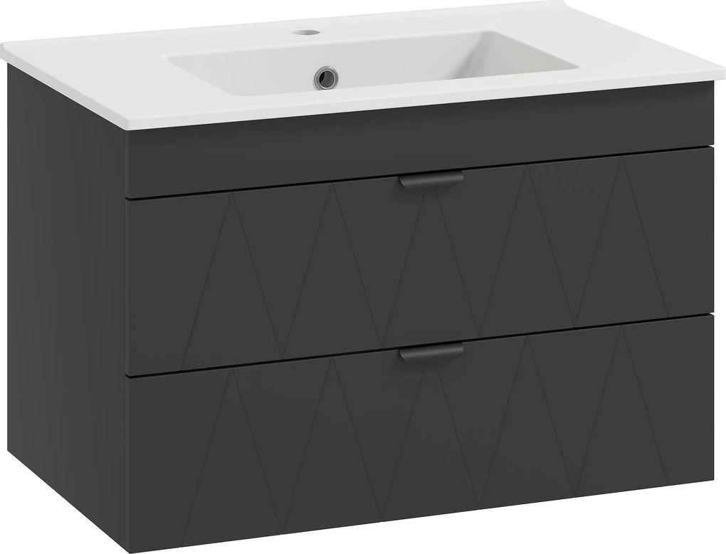 HOMCOM Szafka pod umywalkę Wisząca szafka z ceramiczną umywalką, Szuflady Soft-Close, Czarna