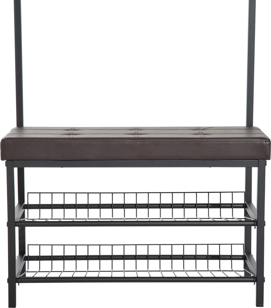 Wieszak HOMCOM na płaszcze i buty z siedziskiem Metalowy design 725x35x180cm Praktyczny i stylowy | Aosom PL