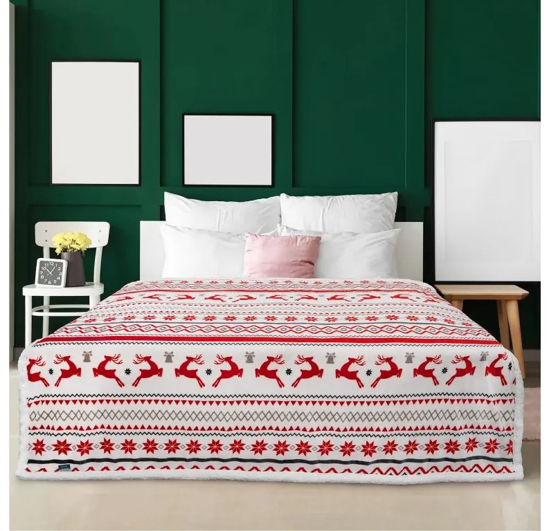 2x Koc świąteczny z mikropluszu biały z barankiem RETRO CHRISTMAS 160x200 cm