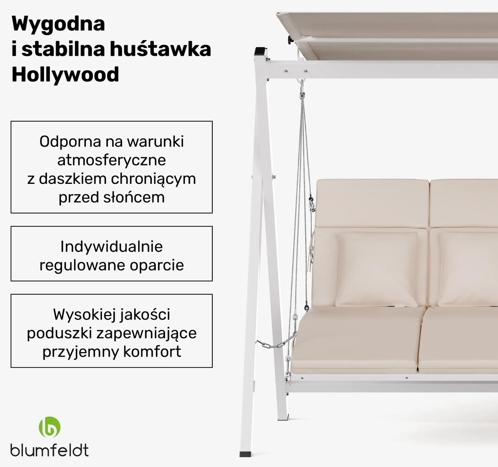 Blumfeldt FlexiSwing Huśtawka ogrodowa w stylu Hollywood 4-osobowa