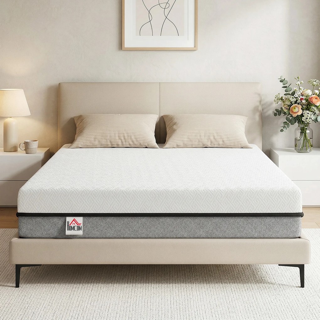 HOMCOM Materac 140x200cm H3 średnio-twardy, wys. 20 cm, ergonomiczny, oddychający z pianki memory z żelem, OEKO-TEX &amp; CertiPUR-US | Aosom PL
