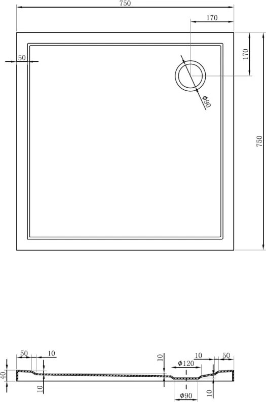 Mexen Flow brodzik kwadratowy slim 75 x 75 cm, biały połysk - 46S107575