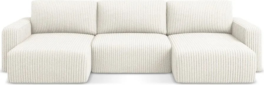 Kremowy sztruksowy rozkładany/ze schowkiem narożnik (w kształcie litery U) Kona – Makamii