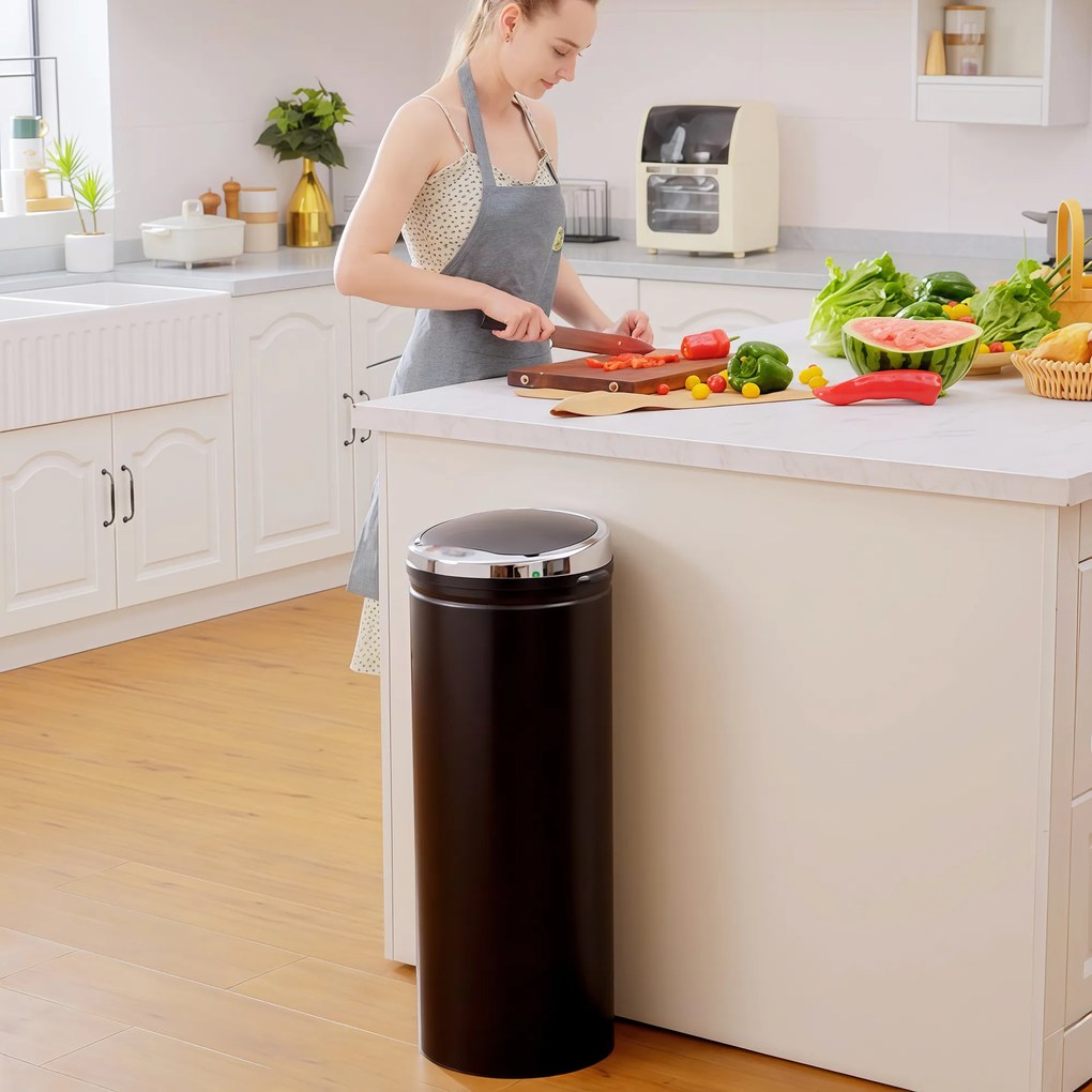 HOMCOM kosz na śmieci automatyczny z czujnikiem ruchu stal nierdzewna czarny nowoczesny design do kuchni | Aosom PL