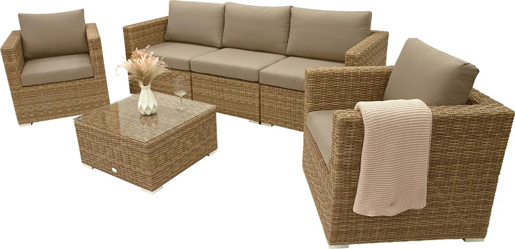 Zestaw rattanowy MALIBU dla 5 osób (beżowo-brązowy)