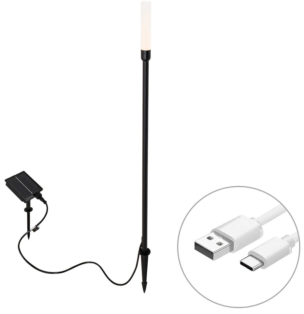 Lampa podłogowa zewnętrzna czarna z wbudowanym akumulatorem LED i panelem słonecznym - Barry