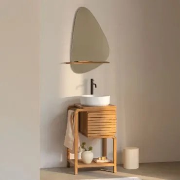 Zestaw Mebli Łazienkowych Bradley Z Drewna Tekowego Okrągły Ceramiczny Biały Ø40 Cm Lenka - Sklum