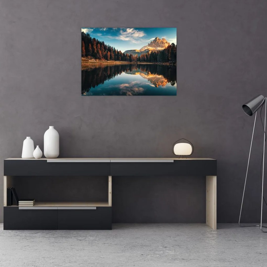 Obraz na szkle - Alpy, Włochy, Dolomity, Lago Antorno (70x50 cm)