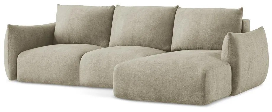 Beżowy rozkładany narożnik z tkaniny szenilowej (prawostronny/z szezlongiem) Leila – Makamii