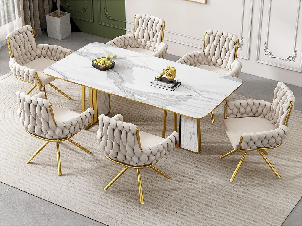 Zestaw 6 krzeseł obrotowych Velvet z podłokietnikami - złote metalowe nogi - Beż