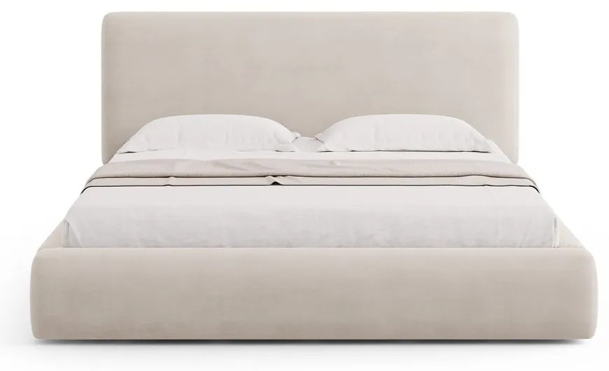 Beżowe tapicerowane łóżko dwuosobowe ze schowkiem i stelażem 140x200 cm Colonel – Cosmopolitan Design