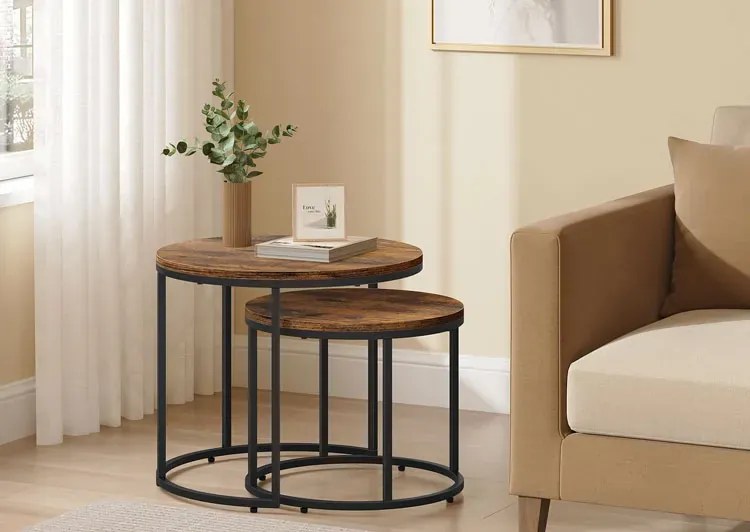 Zestaw 2 Stolików Kawowych 2W1 Do Salonu Rustykalny Brąz E8-C70