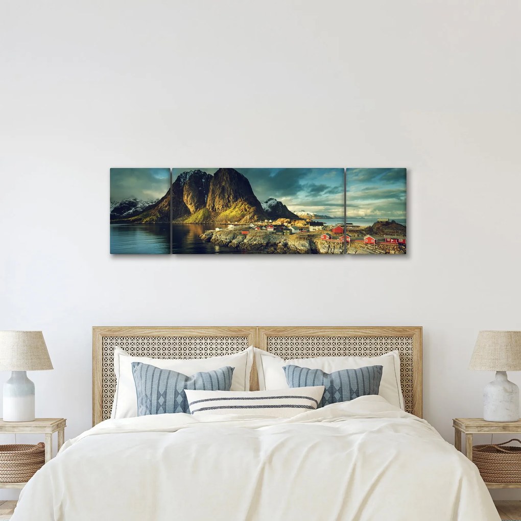 Obraz wioski rybackiej w Norwegii (170x50 cm)