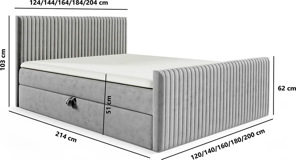 Czarne łóżko kontynentalne z pikowanym zagłówkiem 5 rozmiarów S8-A86