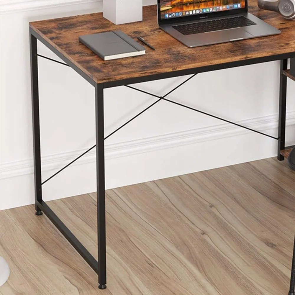 Biurko w stylu industrialnym z wbudowanym regałem – 120x60x120 cm, wykonane z metalu i płyty wiórowej (MDF).