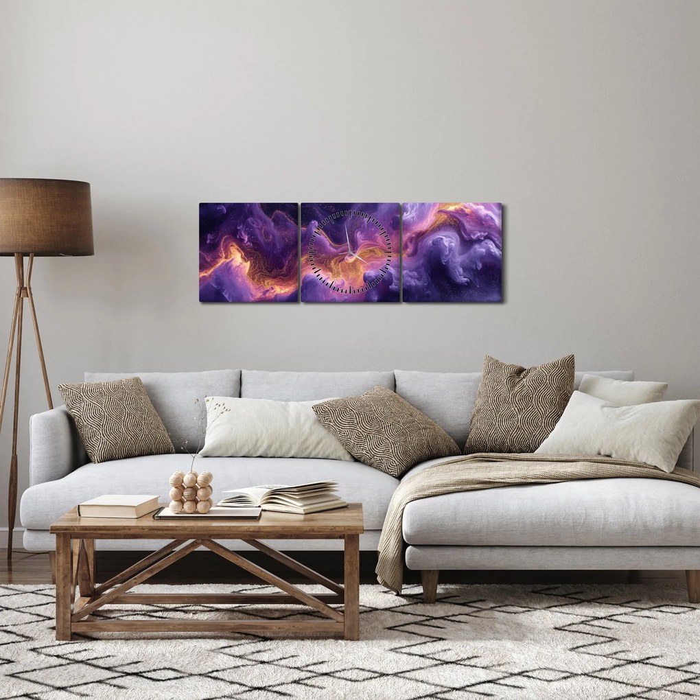 Obraz - Fioletowa Mgławica (z zegarem) (90x30 cm)