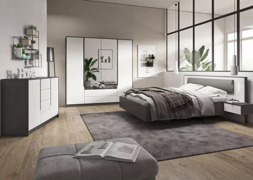 Nowoczesny zestaw mebli sypialnianych Segala w kolorze Białym + Grafit