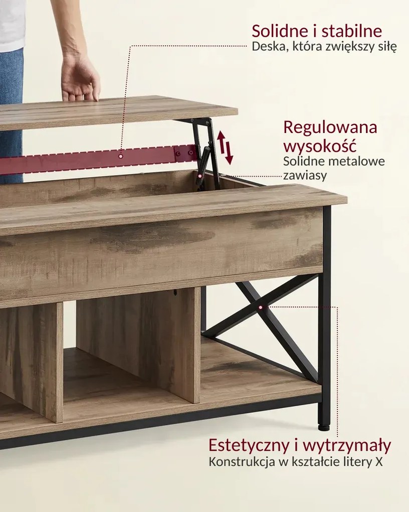 Regulowany stół konferencyjny LUBOR, 60x100x(48-62)cm, camel brąz/czarna Vasagle