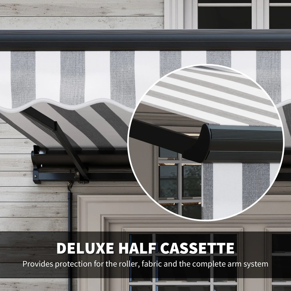 Outsunny Markiza przeciwsłoneczna Tarasowa Markiza, odporna na warunki atmosferyczne, 1 korbka, 395 x 250 x 150 cm, Szary + Biały