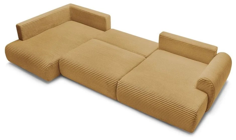 Musztardowy sztruksowy rozkładany/ze schowkiem narożnik (lewostronny/w kształcie litery U) Lucien – Bobochic Paris