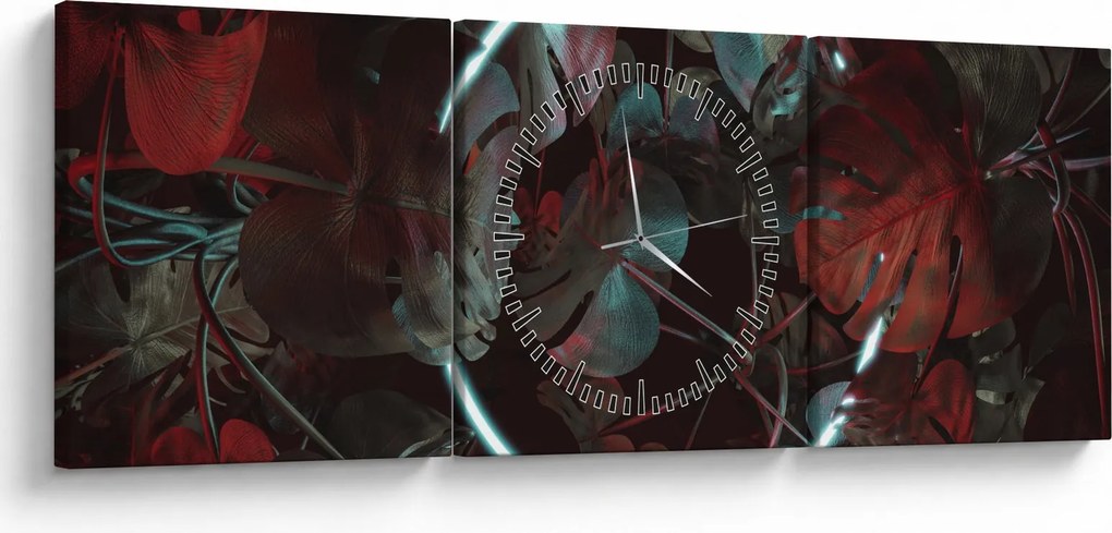 Obraz - Neonowe koło między palmami (z zegarem) (90x30 cm)