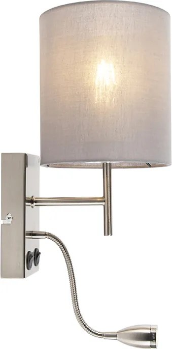 Nowoczesna lampa ścienna stalowa z szarym abażurem z bawełny - Stacca