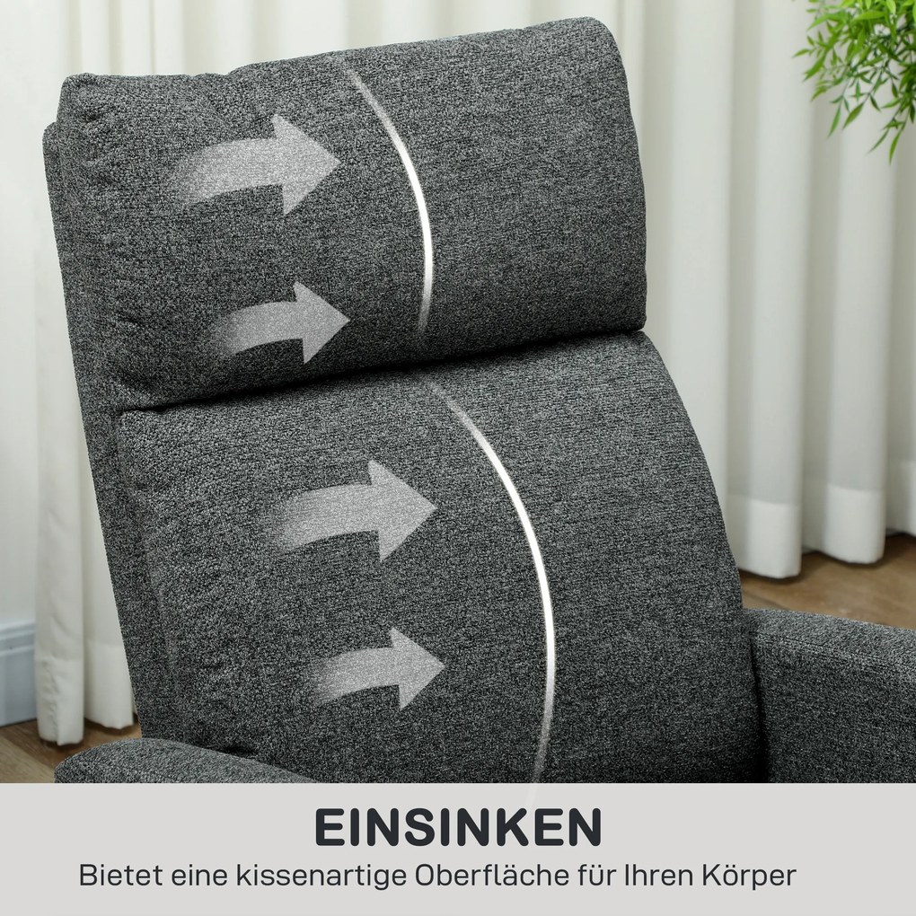HOMCOM Fotel relaksacyjny, regulowany fotel leżący z dostosowywanym podnóżkiem, nowoczesny fotel do salonu z pokryciem materiałowym, Szary