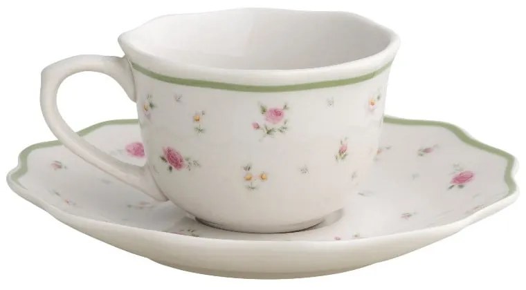 Zestaw 2 białych filiżanek z porcelany ze spodkami Brandani Nonna Rosa, 70 ml