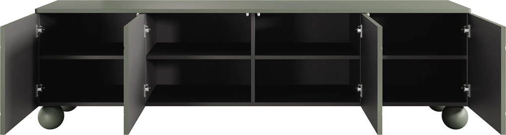 Szafka RTV Sonatia II 200 cm czterodrzwiowa na nogach kulach - oliwka