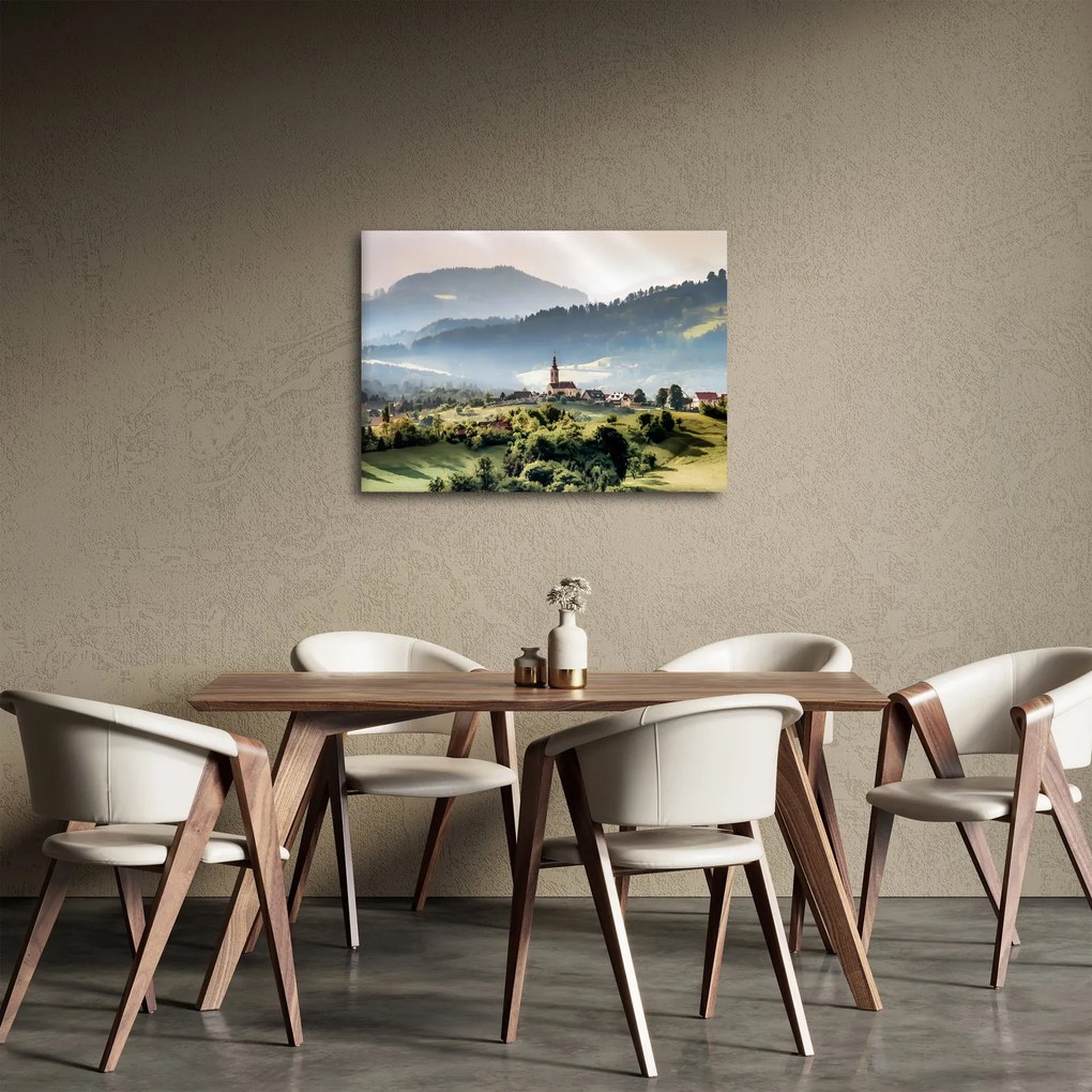 Obraz - wieś we mgle (70x50 cm)