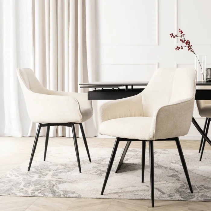 Krzesło Tapicerowane Obrotowe do Salonu LARISA Kremowe Nowoczesne