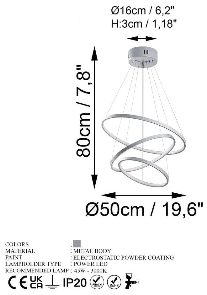 Szara lampa wisząca LED ø 50 cm Simit – Opviq lights