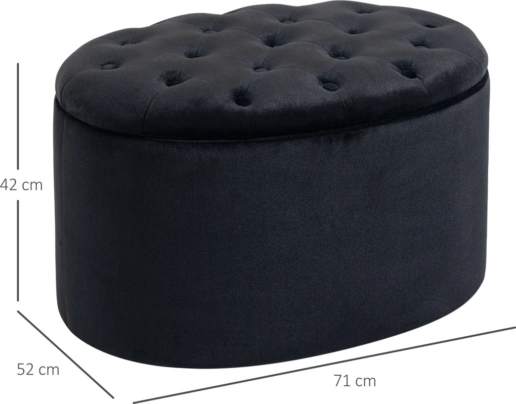 HOMCOM Ławka tapicerowana ze schowkiem skrzynia owalny kształt poliester drewno kolor czarny