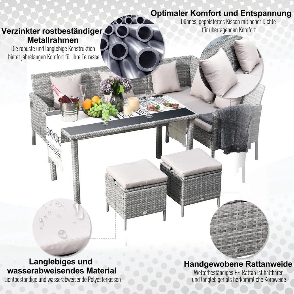 Outsunny Zestaw Mebli Ogrodowych 5-częściowy Rattan Wypoczynkowy Metal Szary | Aosom PL