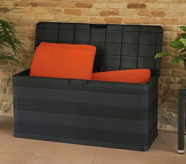 Prostokątna czarna skrzynia ogrodowa A7-D12