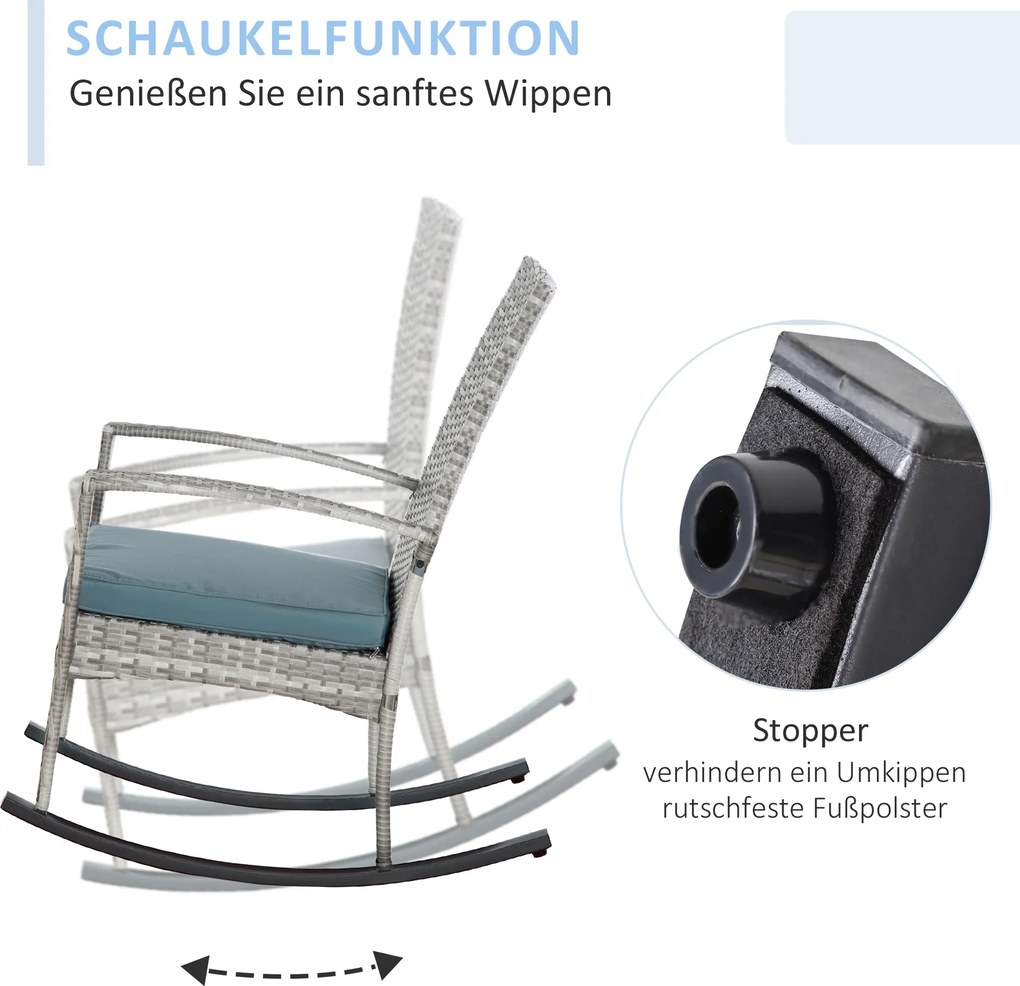 Outsunny fotel bujany krzesło ogrodowe, polirattan z szarymi poduszkami