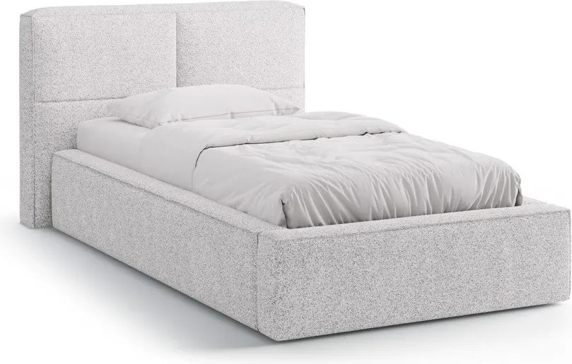 Jasnoszare tapicerowane łóżko jednoosobowe ze schowkiem i stelażem 90x200 cm Darren – Micadoni