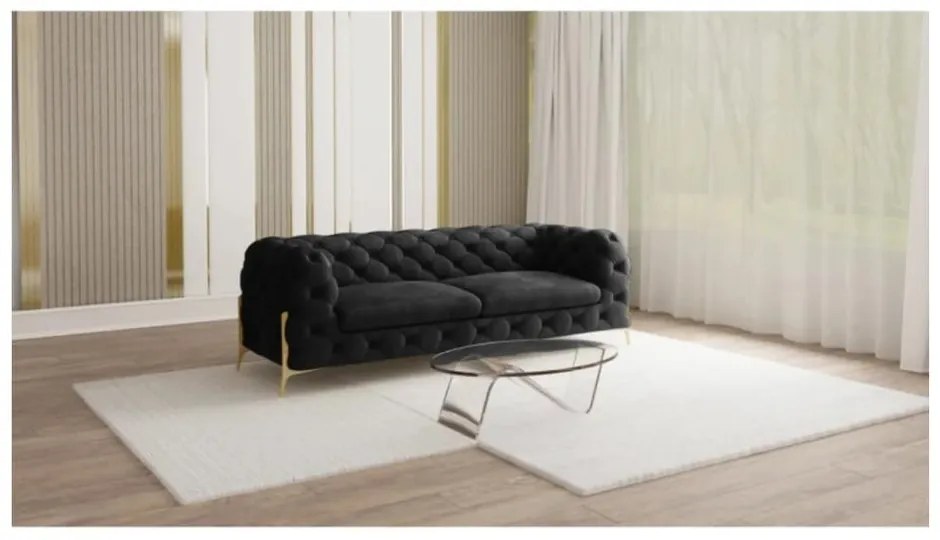 Czarna aksamitna sofa 225 cm Chelsea Bis – Ropez