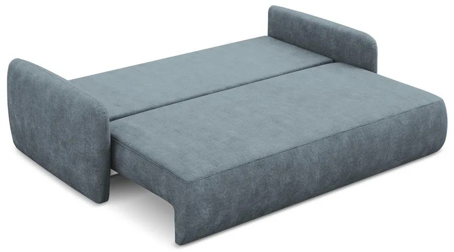Szaroniebieska rozkładana sofa z tkaniny szenilowej ze schowkiem 218 cm Lilo – Makamii