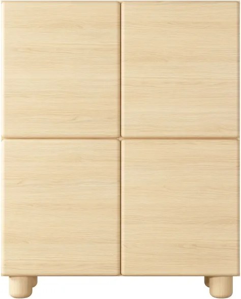 COMO wysoka komoda 4-drzwiowa jasne drewno – nowoczesna komoda MDF, push-to-open, drewniane nogi, minimalistyczny design, zaokrą