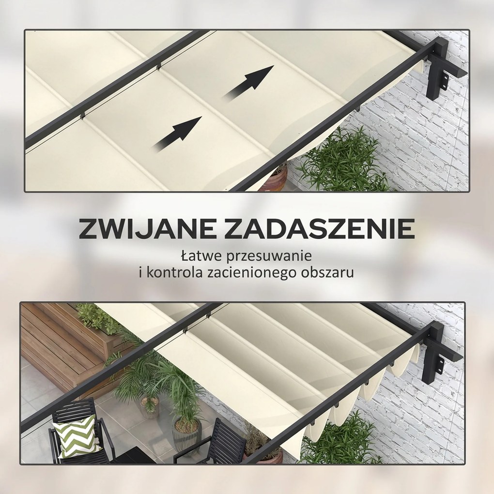 Outsunny pawilon ogrodowy 3x3m z rozsuwanym dachem montaż ścienny metalowa rama kremowy altana ogrodowa | Aosom PL