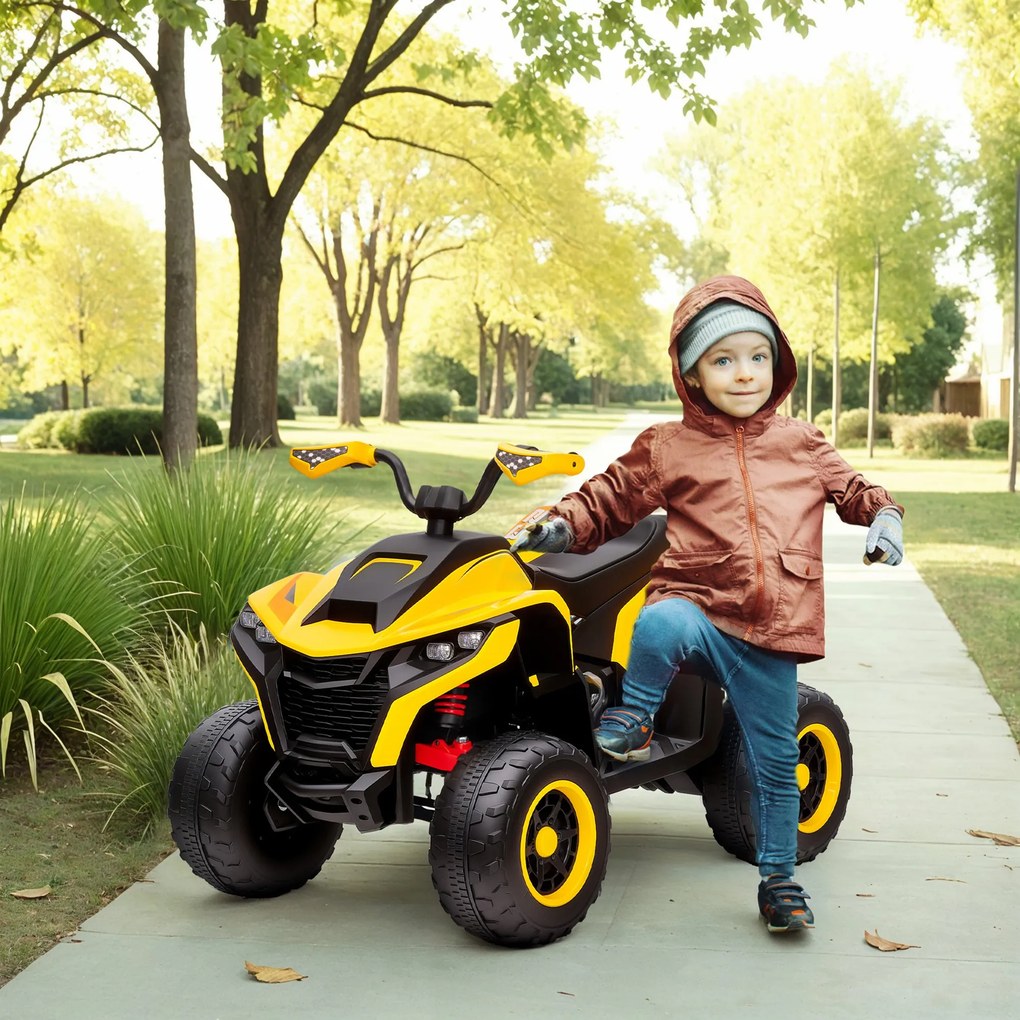 AIYAPLAY Dziecięcy Elektryczny Quad, 3-6 km/h, Reflektory LED, Muzyka, USB, dla Dzieci 3-8 Lat, Żółty