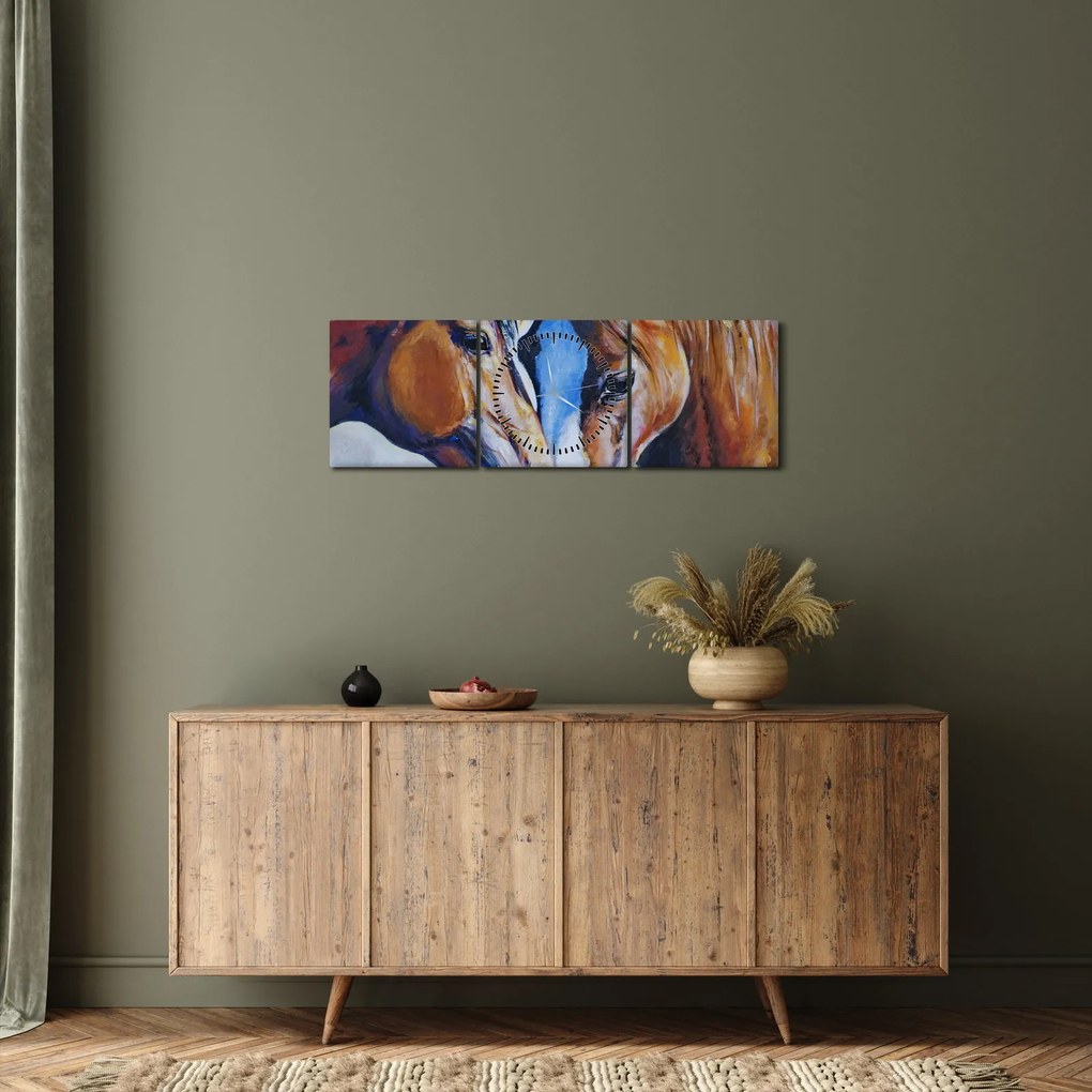 Obraz - Zakochane konie (z zegarem) (90x30 cm)