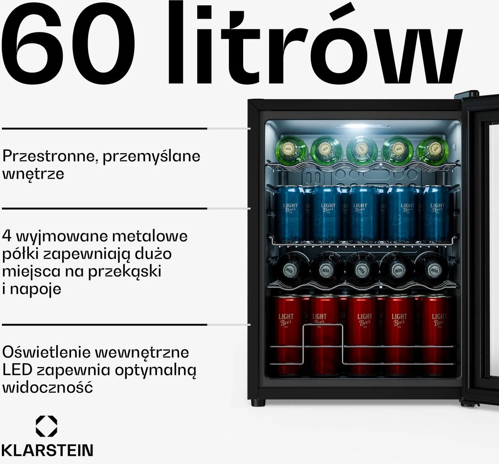 Klarstein Beersafe Reflect 64cm 60L Lodówka na Napoje Czarny