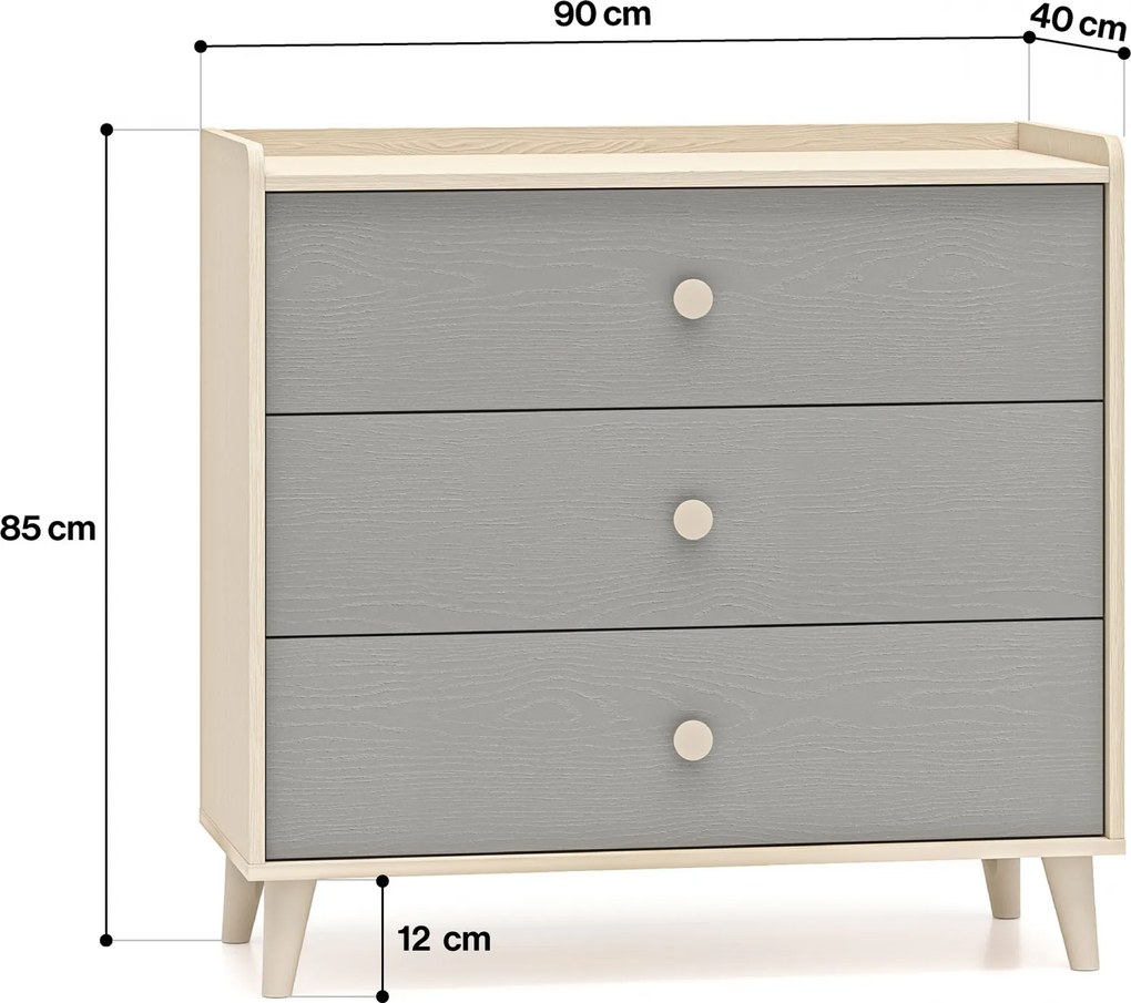 Komoda dziecięca Marla 90 cm z szufladami - piasek pustyni / szary pallad - Wyprzedaż ekspozycji